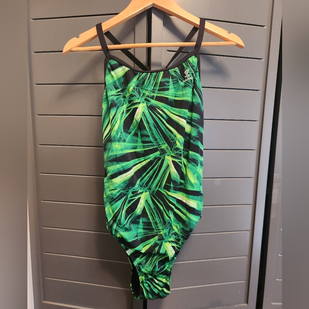 TYR Durafast black/green one-piece swimsuit - size 40/women's XL